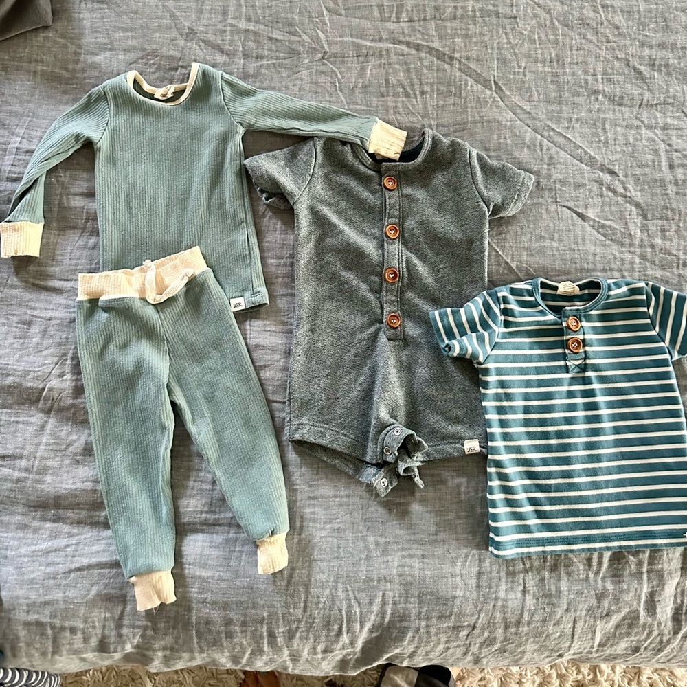 Lulu + Roo / Little Road Co. Bundle. Pjs, romper, short sleeve henley 12-18mo